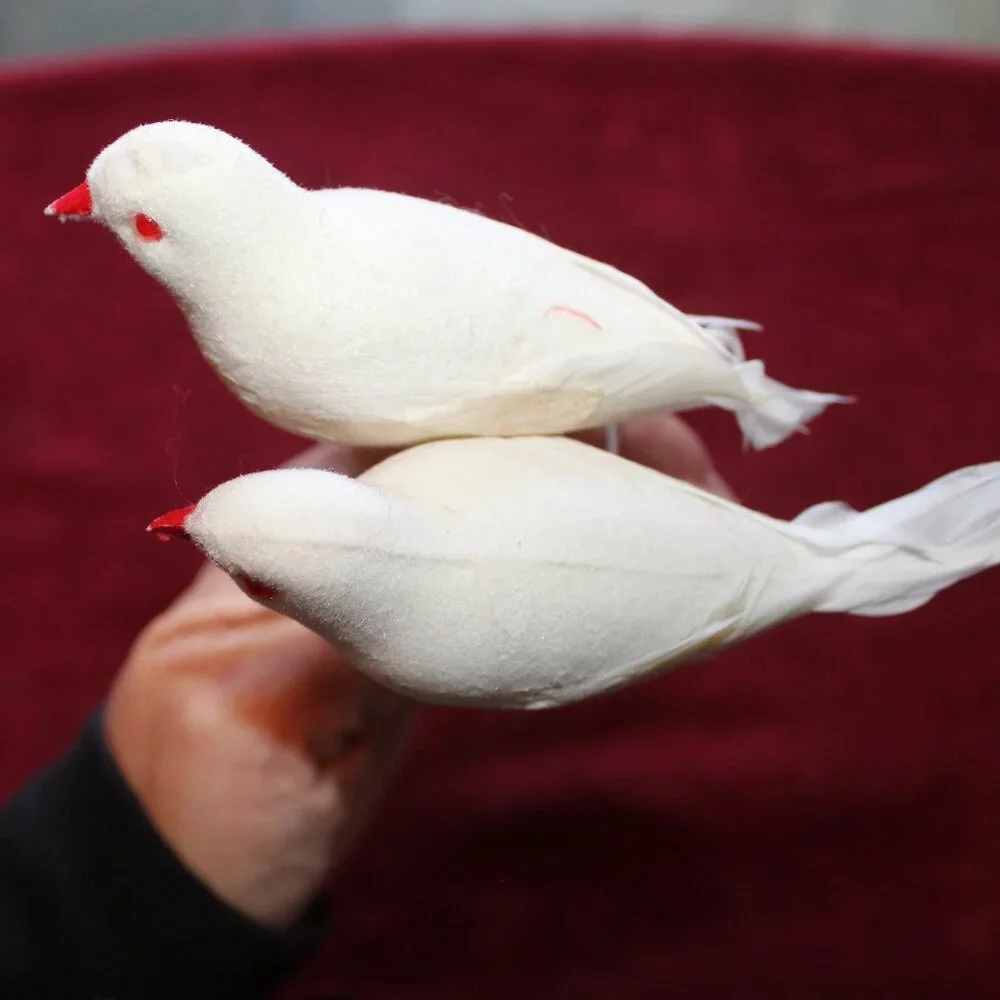 Vintage White Dove - plastic feet and floral pick - set of 2